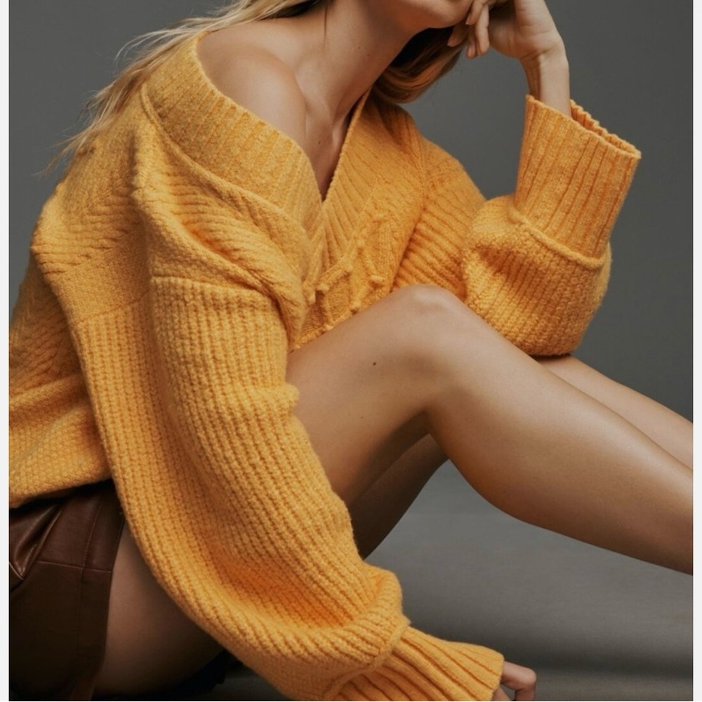 MAEVE Anthropologie The Tillie V-Neck Pullover Knit Oversized Sweater‎ Size XXS